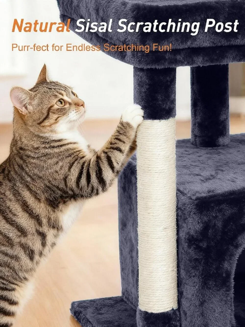 Large Cat Tree with Scratching Post & 2-Door Condo, Easy Clean, Dark Gray